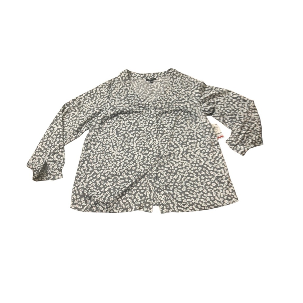 Alfani | Soft Blue Gray and White Printed Mini Floral Long-Sleeve Blouse New